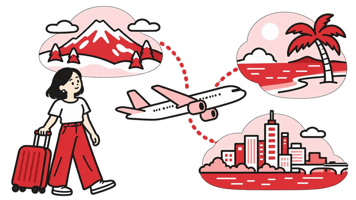 飛行機と、雪山・南の海・街並みの三つの旅先