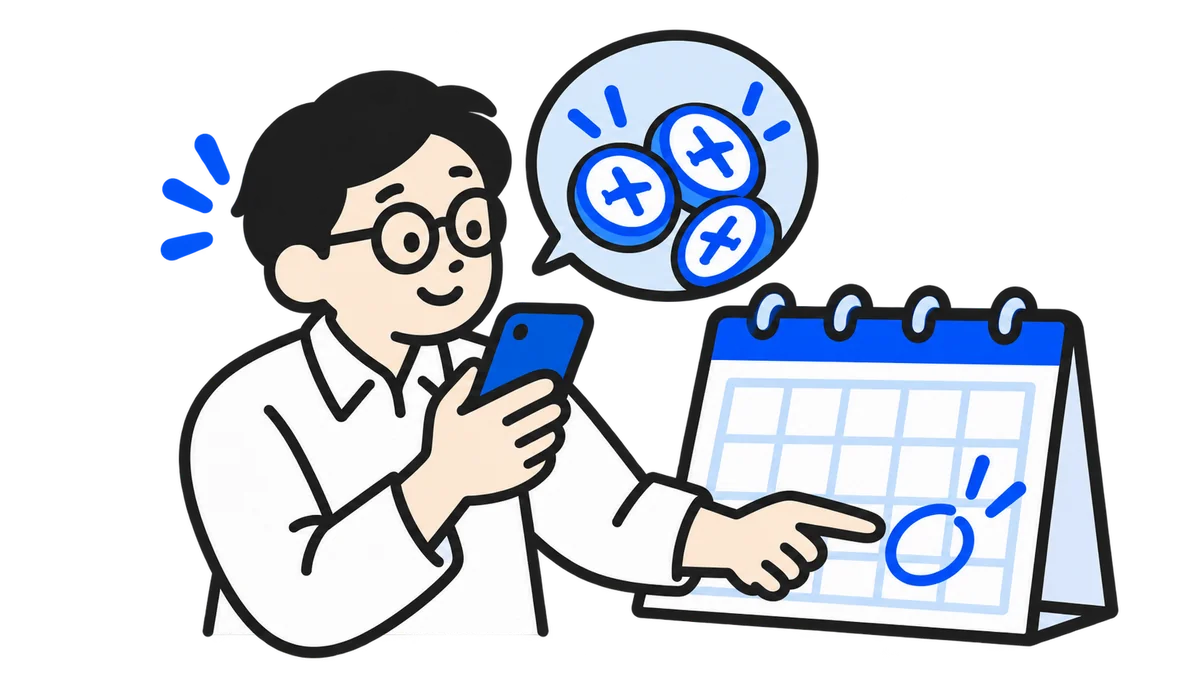スマートフォンとカレンダーでマイルの期限を確認する人